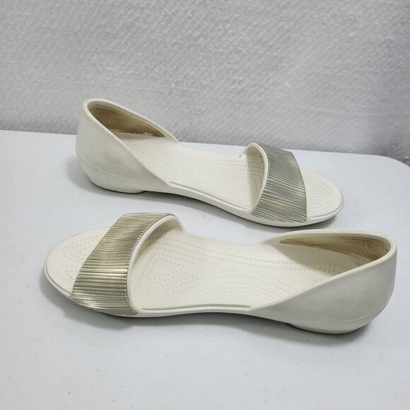 Crocs White Slip On Sandals With Silver Ridged Metal Detail Size 11  12924-2626 - Picture 6 of 7